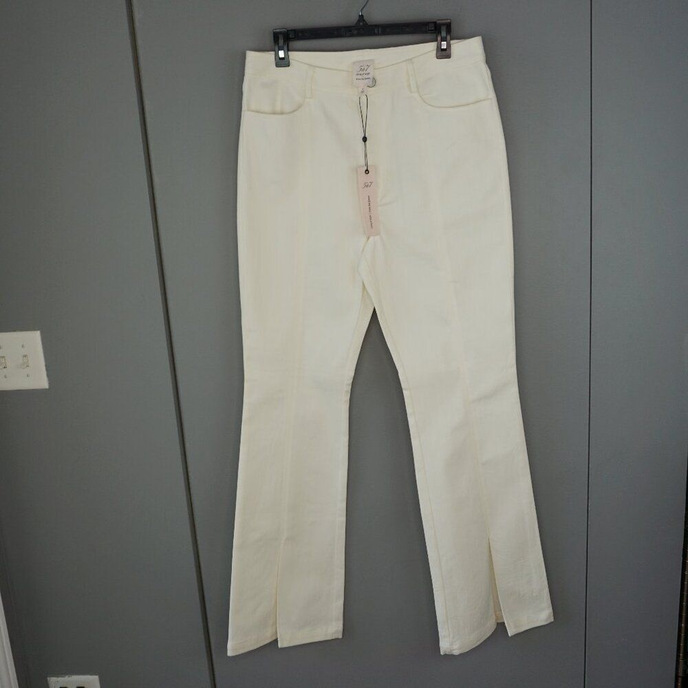 Cinq a Sept Shanis Split Hem High Waist Flare Pants in Cream size 12 NWT